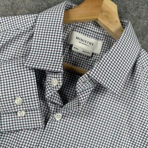 Ministry of Supply Shirt Mens Medium Slim Fit Blue Check Stretch Button Down